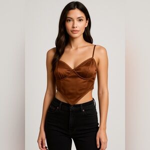 Mable Satin Bandana Triangle Crop Top Brown Y2k Retro Boho Corset M Womens